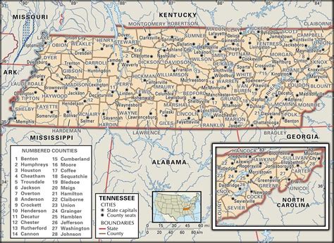 Tennessee Map With Counties And Cities